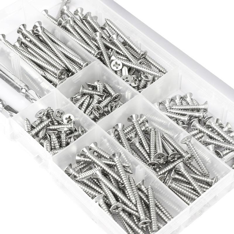 304 Stainless Steel Flat Head Self-Tapping Screw Set - Countersunk Cross, M2/M3/M4
