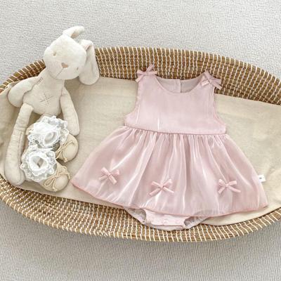 Baby Girls' Summer Sleeveless Floral Bow Bodysuit Dress