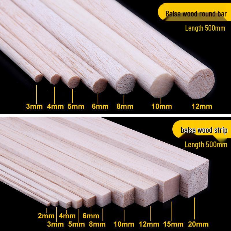 DIY Handmade Balsa Wood Round Rods and Strips for Model Building and Aircraft Model Kits