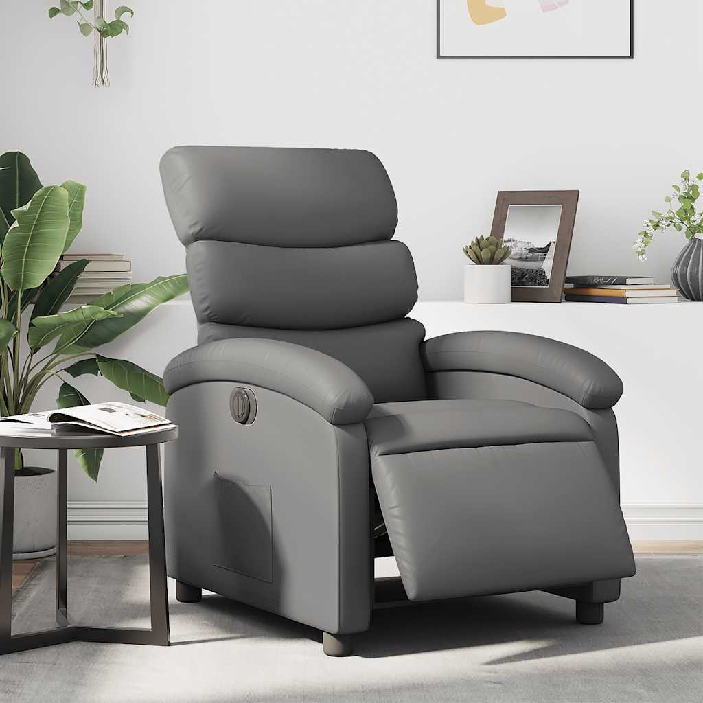 Vidaxl Electric Recliner Armchair, Grey, Upholstered with Faux Leather