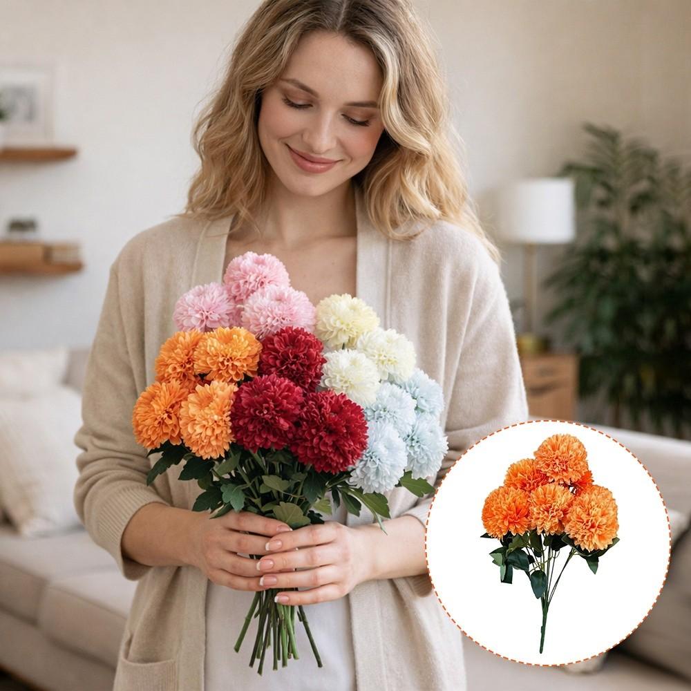 9 Heads Artificial Dandelion Bouquet Dyed Edged DIY Floral Materials Chrysanthemum Bunch Silk Cloth Realistic Simulation Flowers