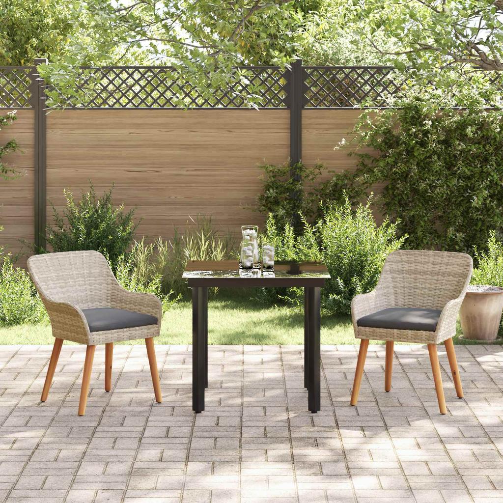 Garden Dining Set with Cushions 3 pcs Light Grey Poly Rattan
