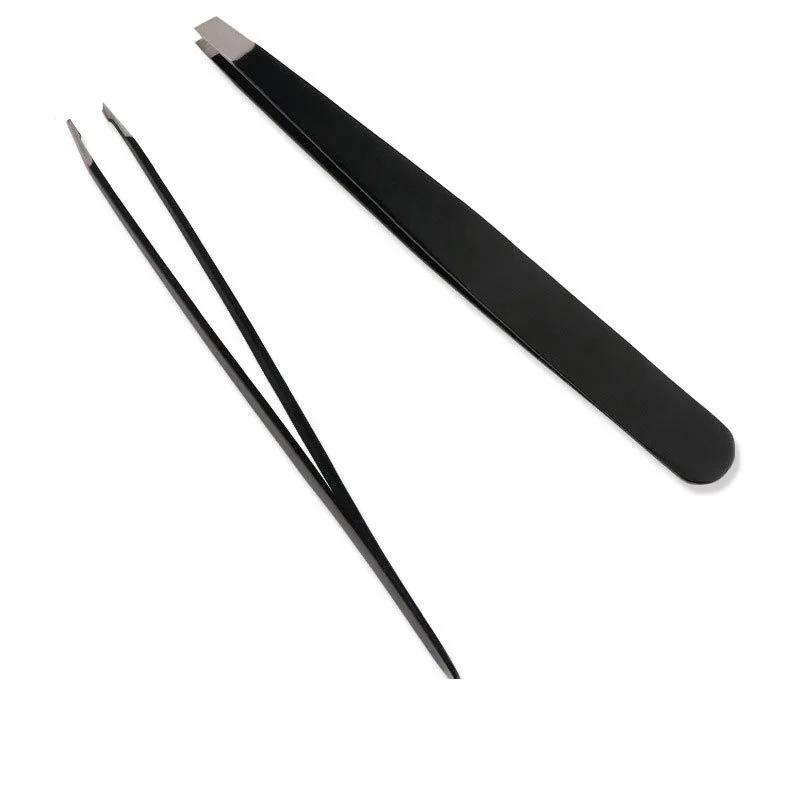 20pcs Stainless Steel Pink Slanted Black Tip Point Hair Removal Eyebrow Tweezers Harmless Face Makeup Beauty Tool