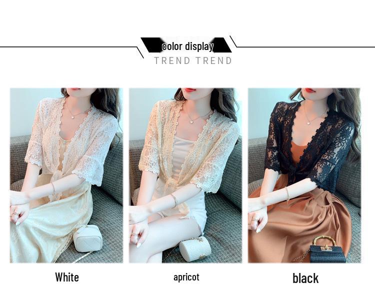 Women's Summer Lace Chiffon Shawl Cardigan - Lightweight Mid-Sleeve Top for Sun Protection