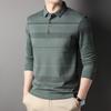 Autumn New Style Long-sleeved POLO Shirt with Pocket, Middle-aged Men's Casual Striped Bottoming T-shirt, Dad's Fashion Trend