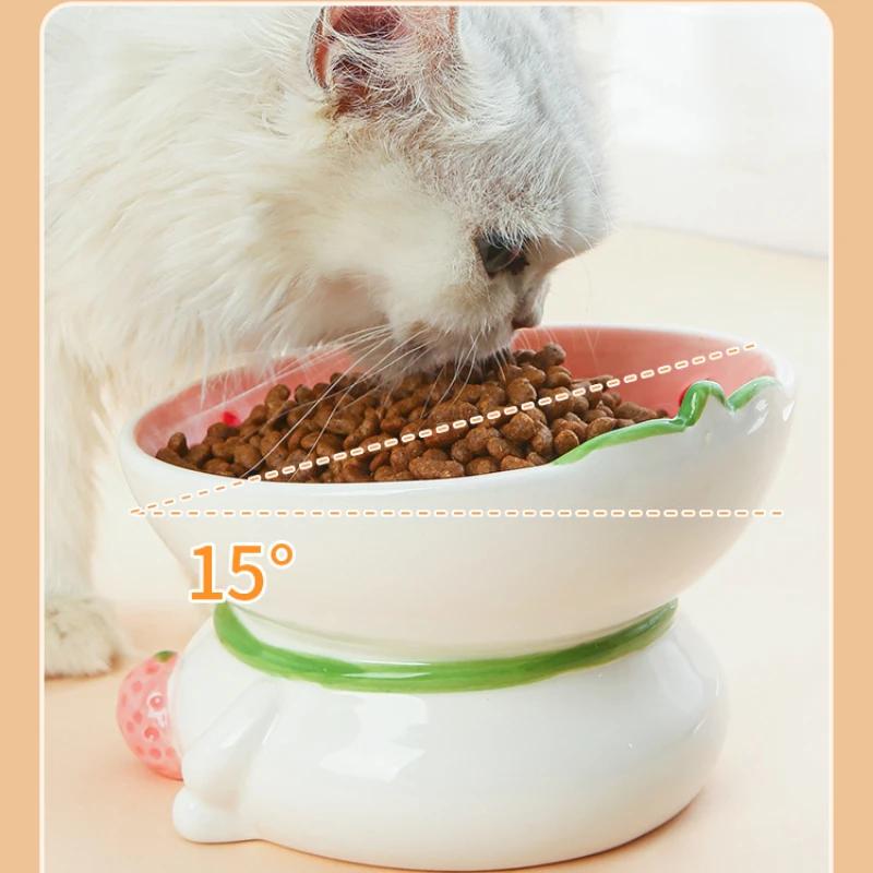 Ciotola per Gatti Ciotola per Cibo in Ceramica Protezione del Collo Bocca Obliqua Protezione Cervicale Collo Bere Ciotola per Cani a Forma di Frutta Piede Alto