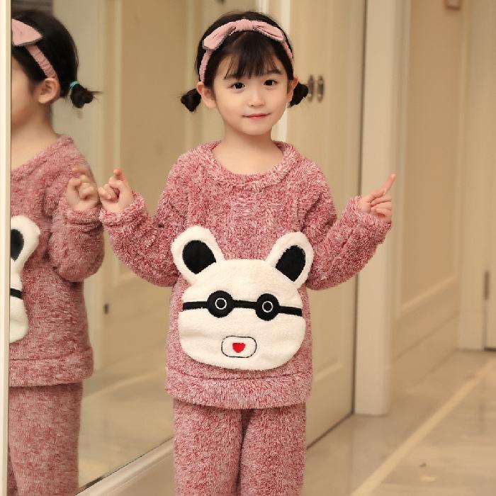 Pijamale drăguțe pentru copii din flanel de iarnă - lână groasă de coral, îmbrăcăminte de casă de pluș pentru băieți și fete, dimensiuni mici până la mari