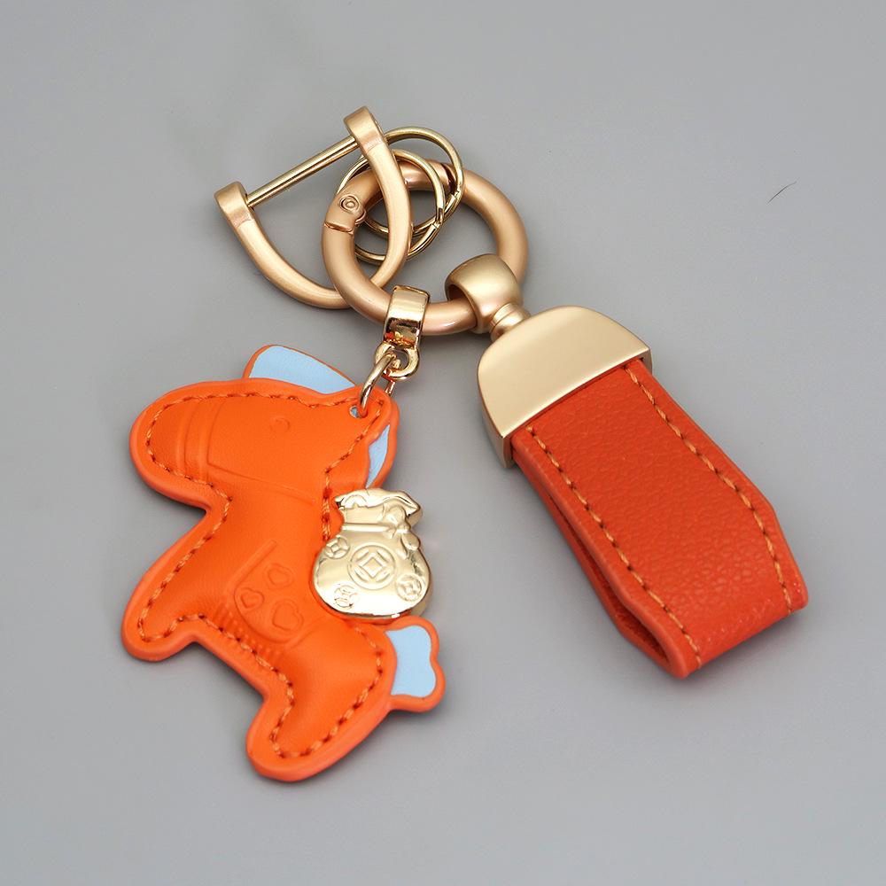 Kleiner Schaf- & Pferdeleder-Schlüsselanhänger mit Perlenanhänger - Gold