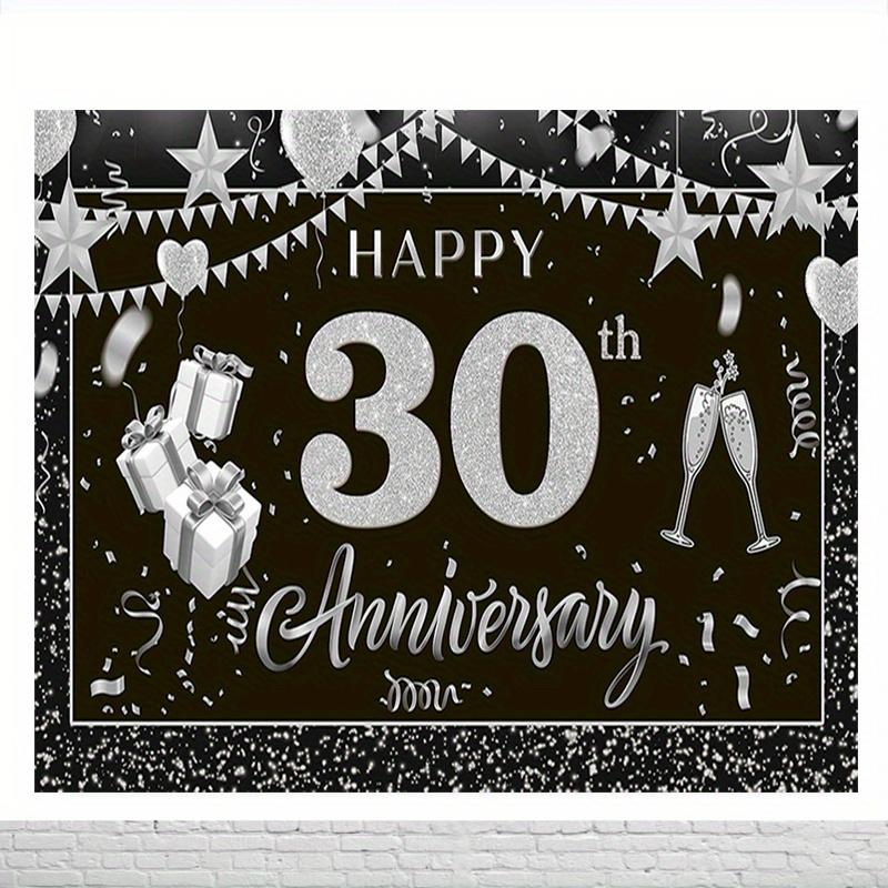 2D flat banner 1PC Happy 30th Anniversary Silver glitter background elegant celebration party background anniversary party 100x150cm