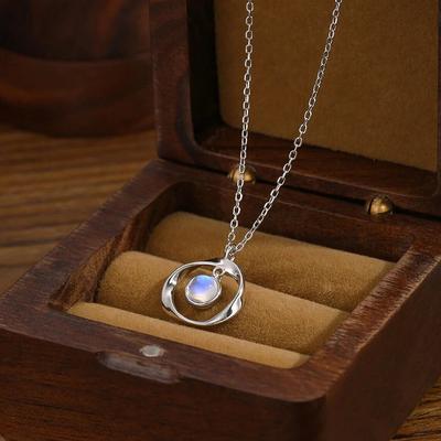 Silver Plated Irregular Moonstone Pendant Necklace, Delicate Blue Flash Moonstone Necklace for Women