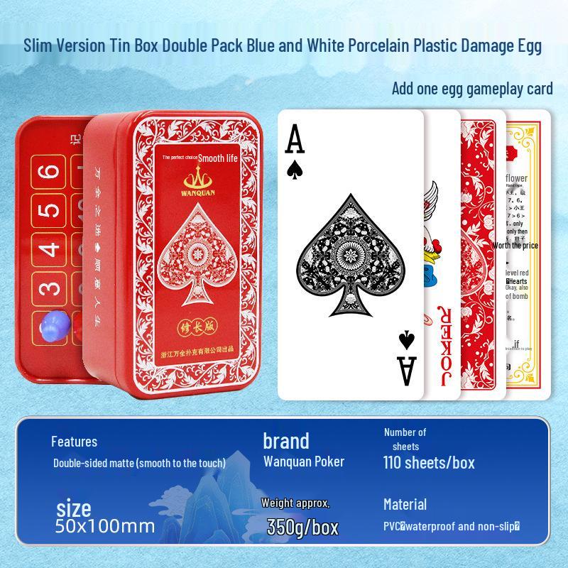 Wanquan Blue & White Porcelain Tin Box Guan Dan Slim Waterproof Narrow Playing Cards 5088.