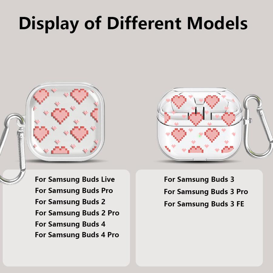 Clear Earphone Cases Cover With Hook Case For Samsung Galaxy Buds 2 3 FE Live 4 Pro 2Pro 3Pro 4Pro Pink Heart