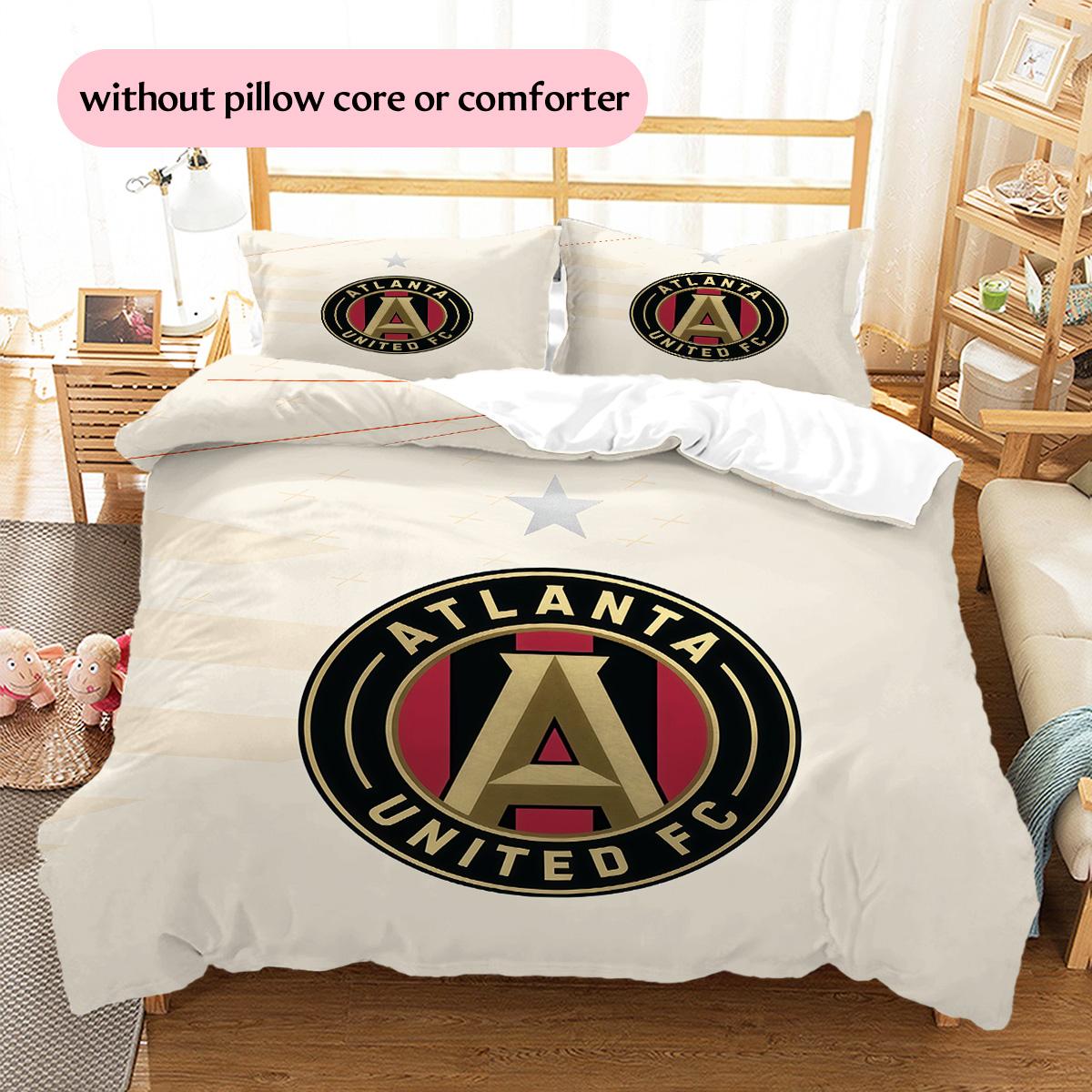 Atlanta United FC Pattern Bedding Quilt Set Home Decoration Gift (1 * duvet cover + 2 * pillowcase without core) 135x200cm