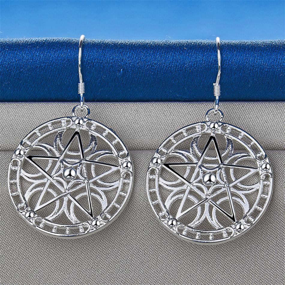 Elegant 925 Sterling Silver Delicate Six-Pointed Star Hollow Earrings for Women, Fashionable Party Gift, Wedding Accessories