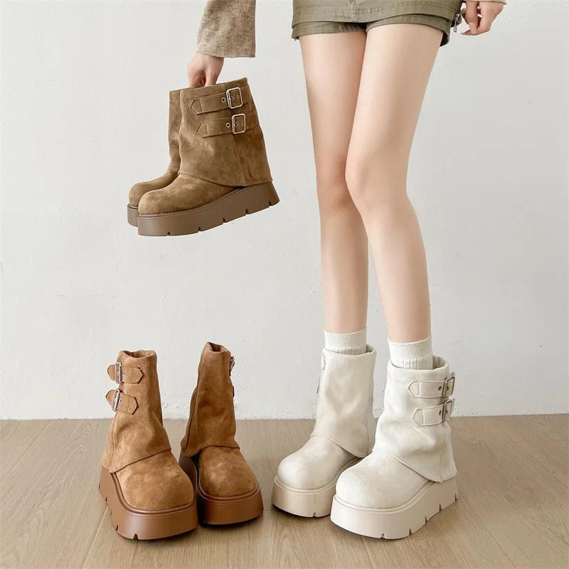 Fashion Belt Buckle Woman Ankle Boots Fashion Platform Thick Bottom Shoes Modern Short Botas Para Mujer  New