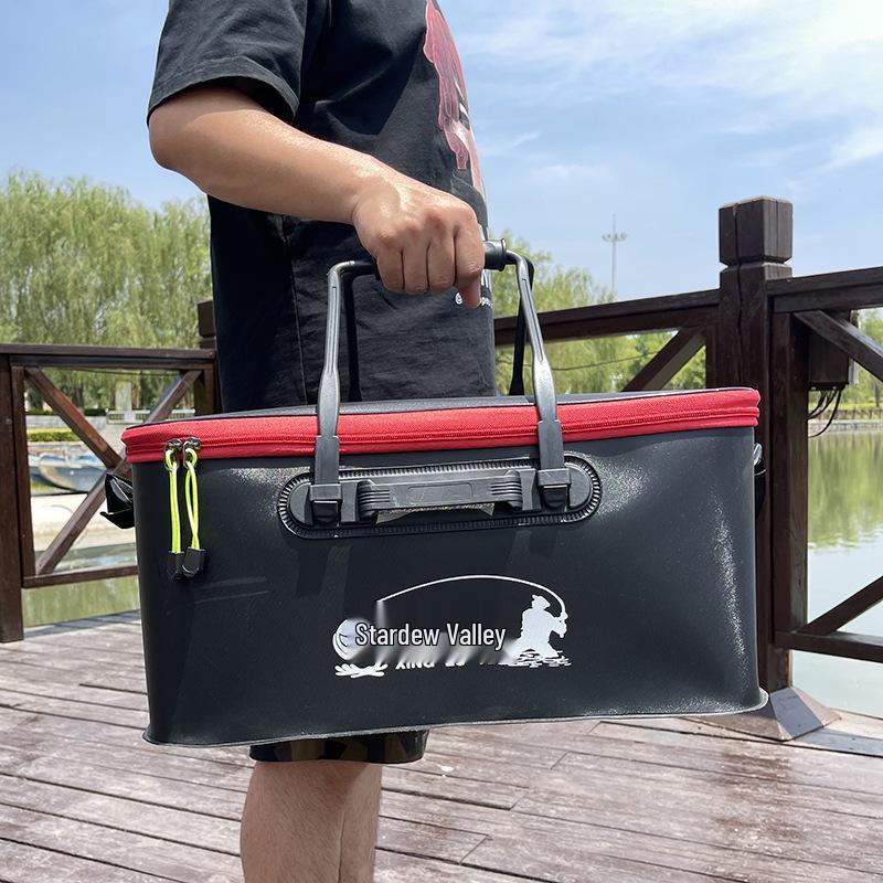 Collapsible EVA Fish Bucket with Strap - Multifunctional and Thickened Design with Built-in Keepnet