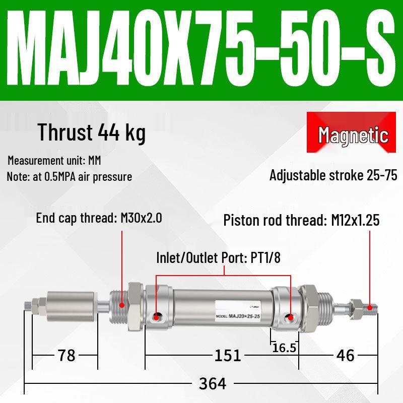 Adjustable Stroke Mini Stainless Steel Pneumatic Cylinder (maj16/20/25/32/40X100-25-50sca)