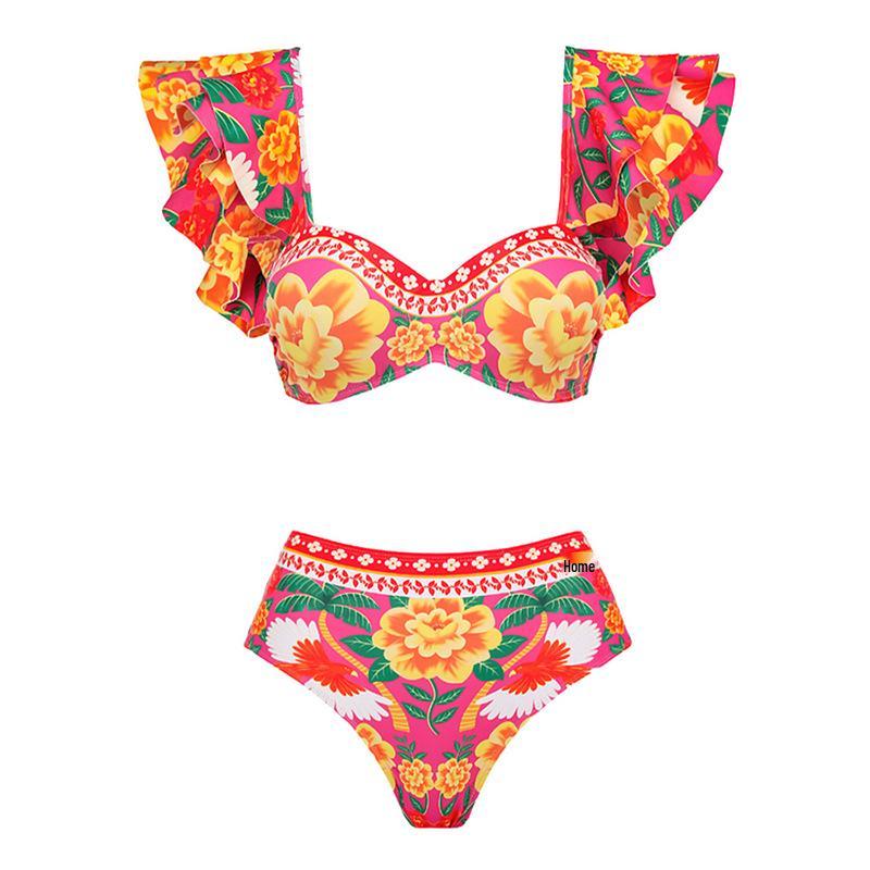 

Европейско-американский двухкомпонентный купальник бикини с оборками и принтом Medium фиолетовый/красный