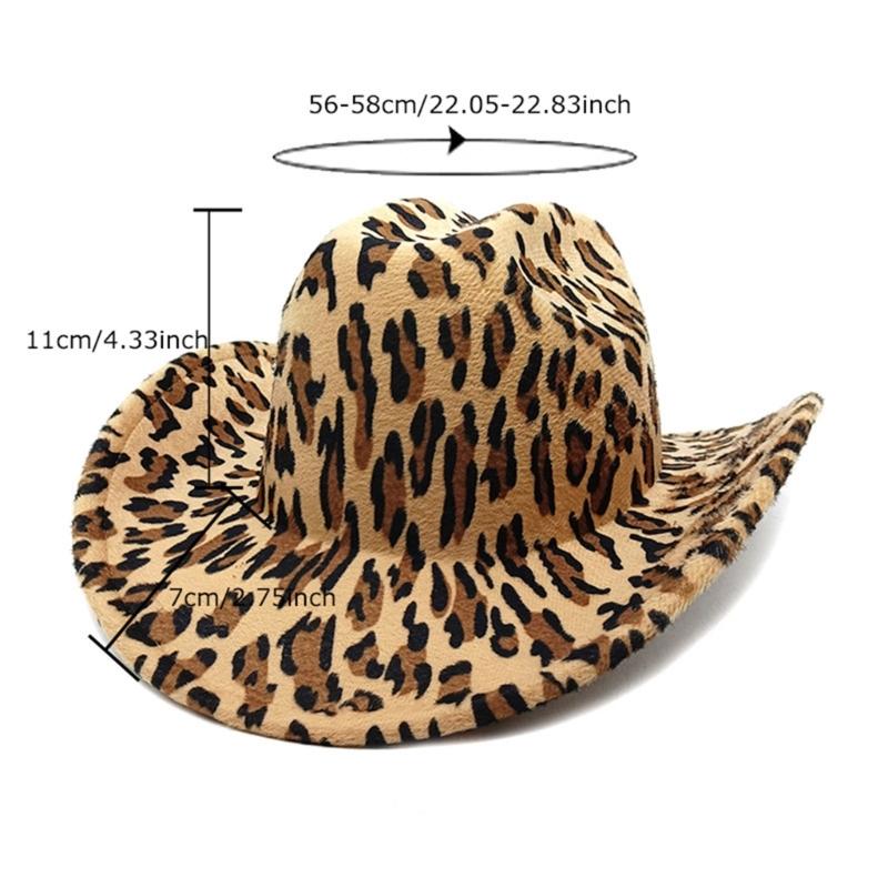 Elegante Cappello a Cilindro Stile Western con Ampia Falda Fedora con Fantasia Leopardata per Donne Uomini Unisex Copricapo Vintage per Feste