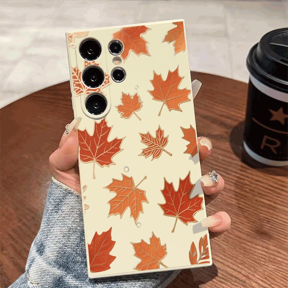 Orange Maple Leaf Pattern Phone Case for Samsung Galaxy S25 S24 Ultra S23 S22 S21 S20 FE Plus Soft TPU Protection Cover