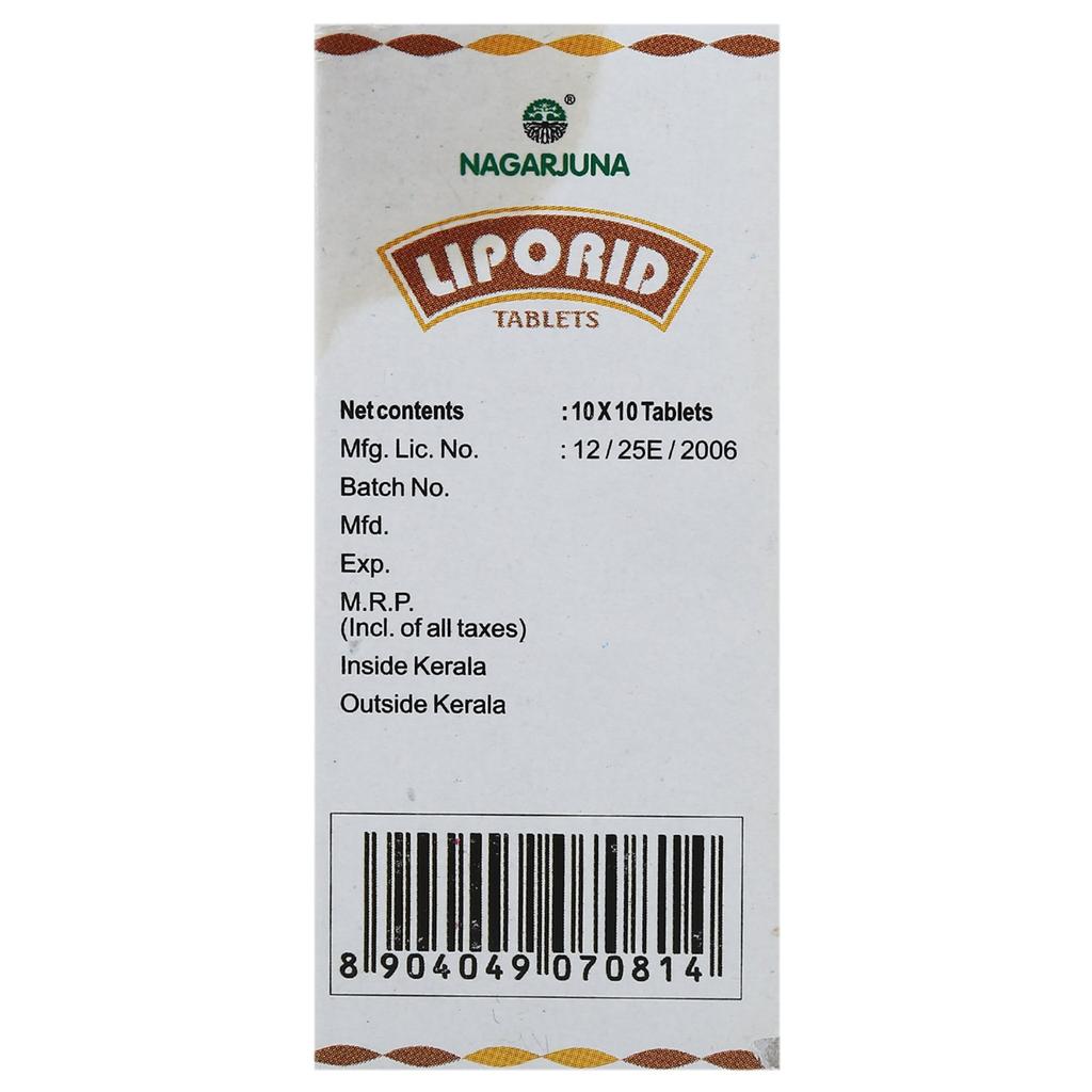 NAGARJUNA Liporid Tablets with Free Pachak Methi, Multi, Standard, 100 Count