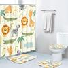 Britimes 4 Piece Shower Curtain Sets, Safari Kids Animals Cute with Non-Slip Rugs, Toilet Lid Cover and Bath Mat, for Bathroom Decor Set, 72" X 72"