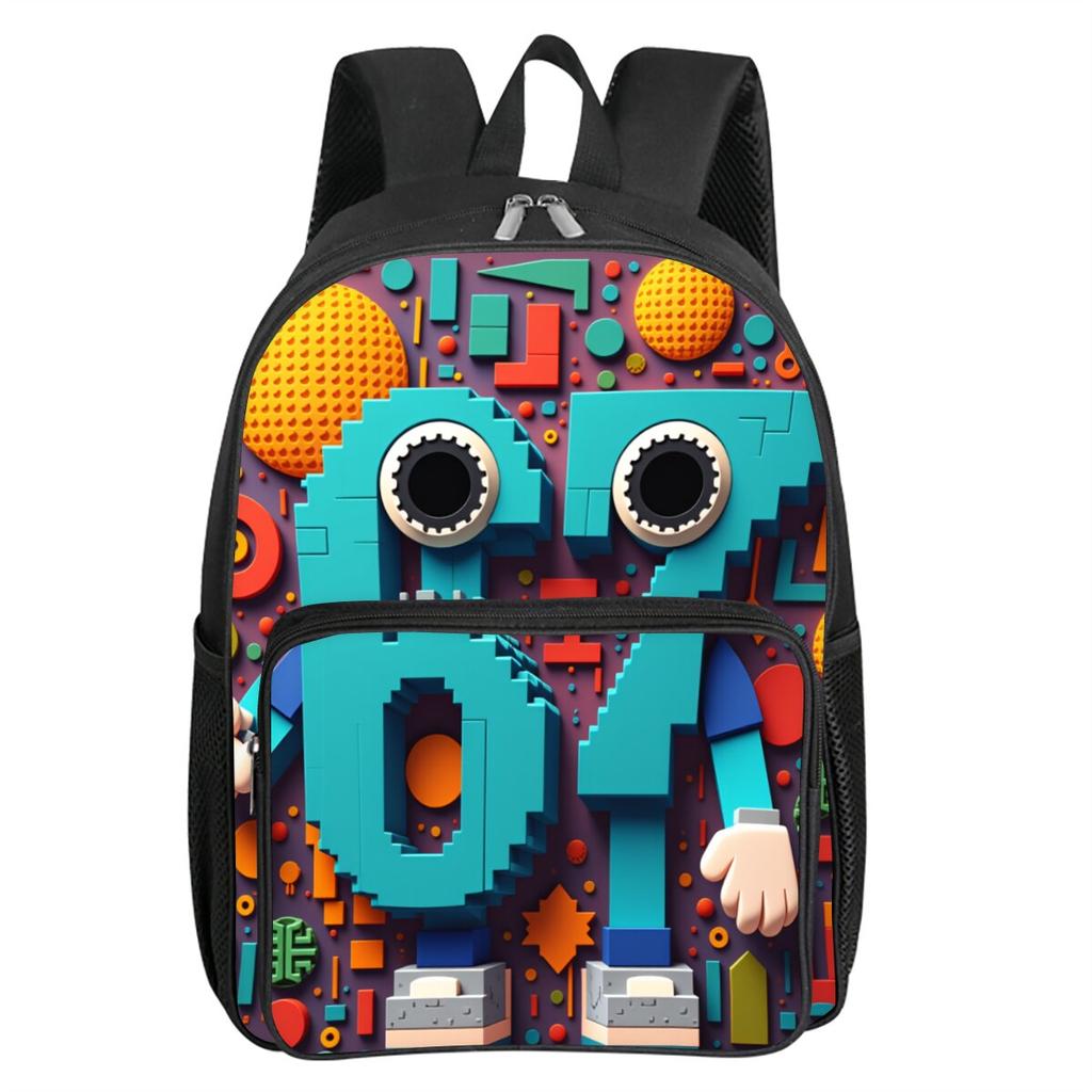 Colorful Number 67 Print Square Front Pocket Backpack Large Capacity for Boy/Girls Best Gift 2D Cartoon Children's School Bag