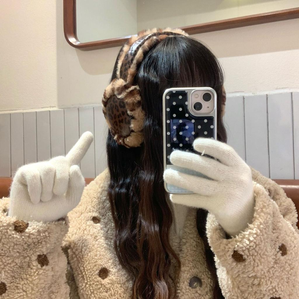 Fashion earmuffs autumn and winter women's ears warm leopard print plush warm windproof autumn and winter foldable thick earmuffs antifreeze