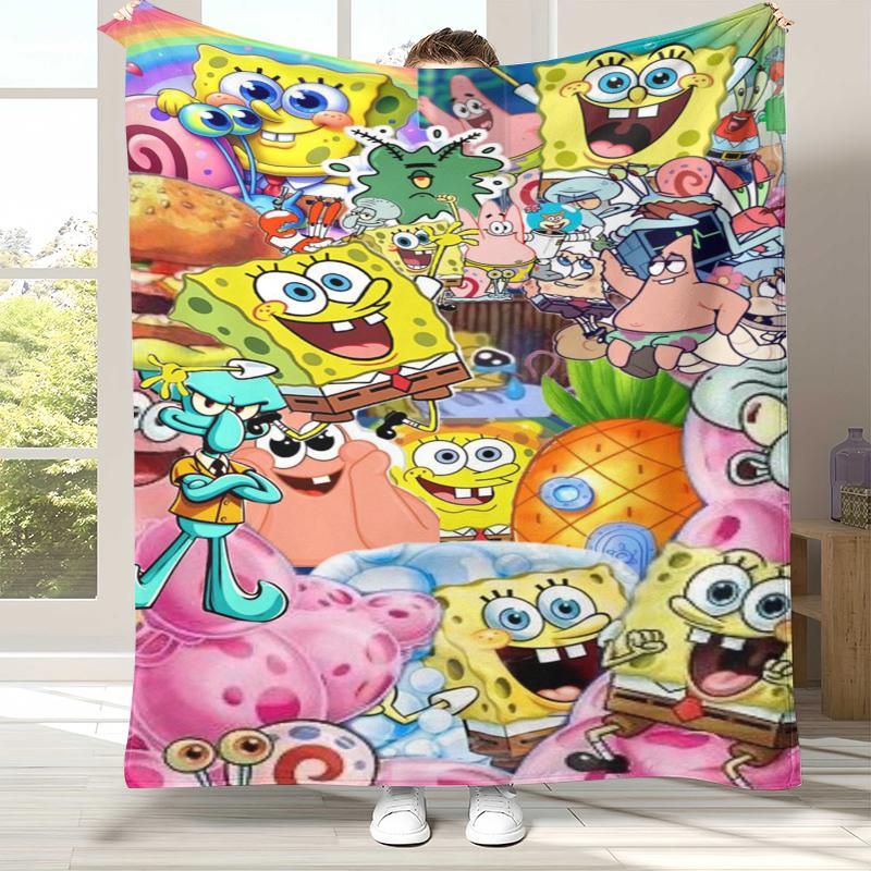 Funny S-SpongeBob Patrick Star Cartoon Flannel Blanket,Ultra Soft Warm Plush Throw for Home Bedroom Bed Sofa Cover Camping gift