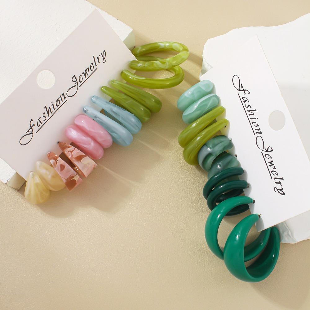 6/11 Pairs Colorful Simple Resin Earrings Set For Women Girls Vintage Geometric C-Shaped Hoop Earrings Zircon Accessories Gifts