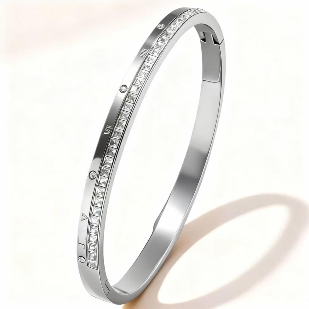 Yupsk Delicate Roman Numerals Zircon Inlaid Bracelet for Women Luxury Stainless Steel Bracelet Jewelry Accessories