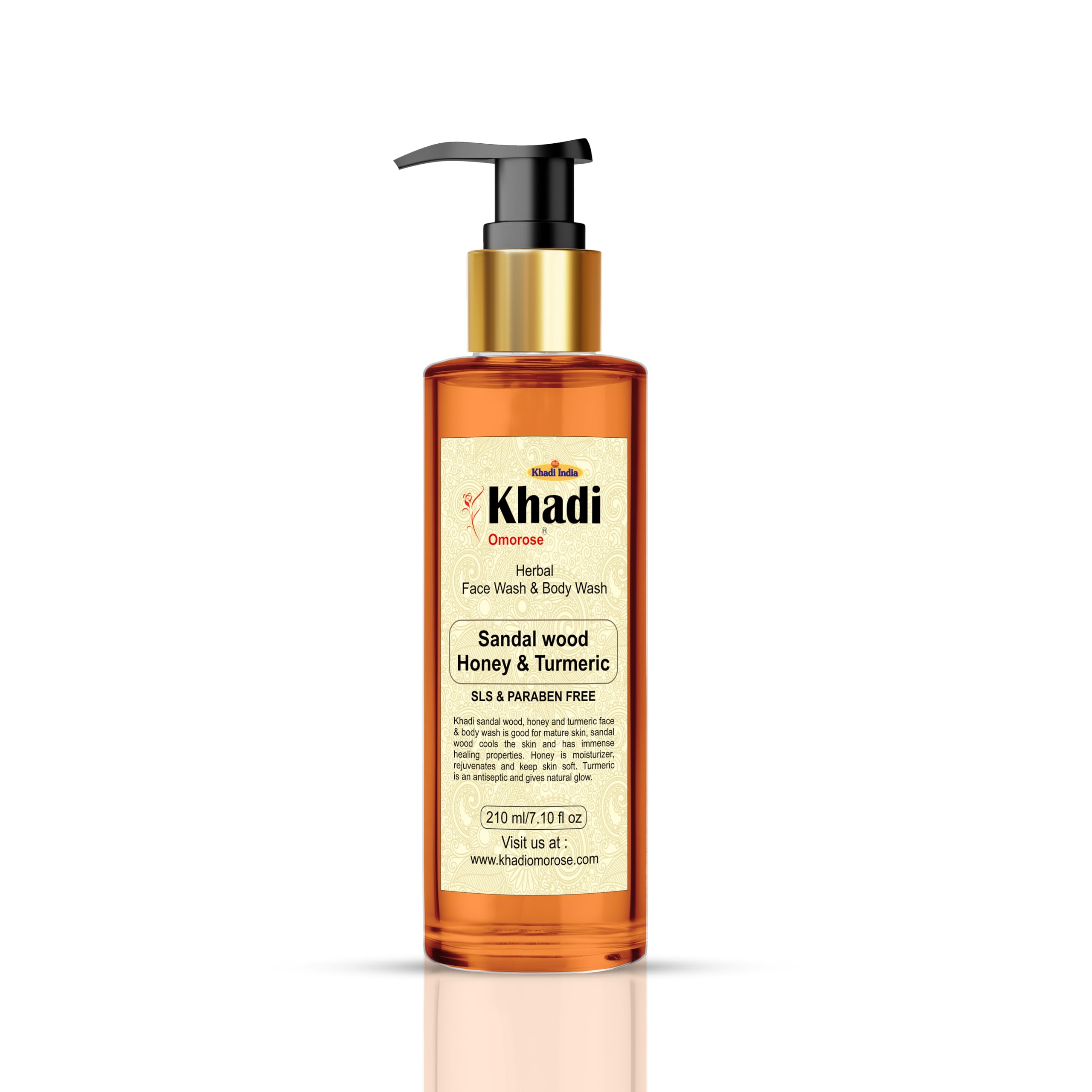Khadi Omorose Sandalwood Honey Turmeric Face & Body wash-210 ml | For Glowing & Radiant skin