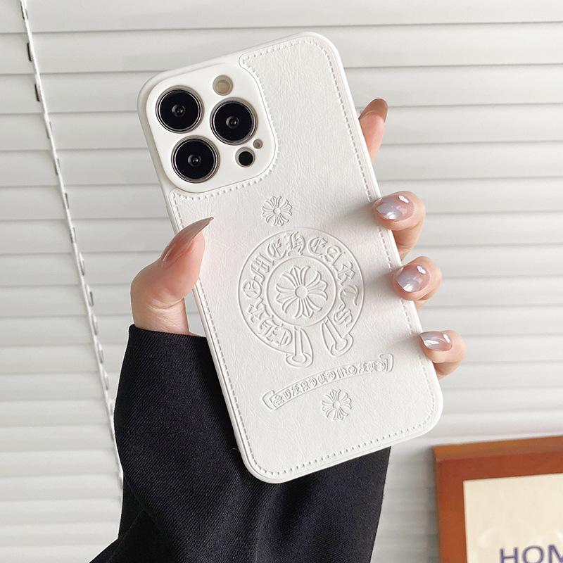 Smooth Faux Leather Stitched Edge Phone Case Shockproof Protective Cover for iPhone