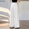 Women Casual Elastic Waist Solid Color Loose Long Pants