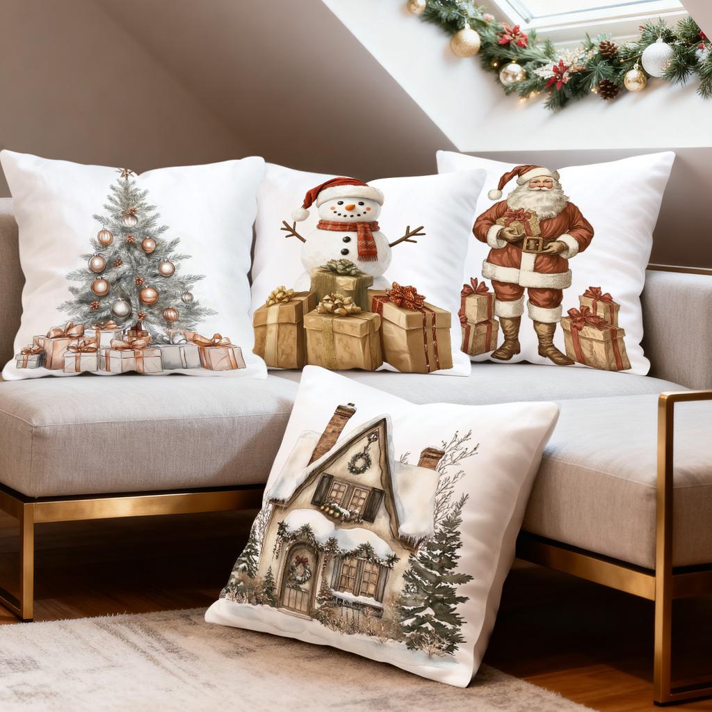 Vintage Christmas Series Pillowcase Printed Polyester 40/45/50cm Throw Pillowcover Decorative Sofa Cushion Pillowslip Home Decor
