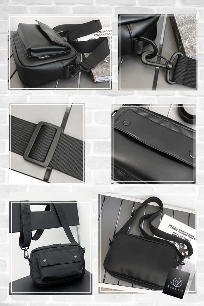 Aquamie Mini Nylon Shoulder Bag, Crossbody Bag, Smartphone Pochette, Sacoche, Horizontal Messenger Bag, Body Bag, Small, Korean Style (Black)