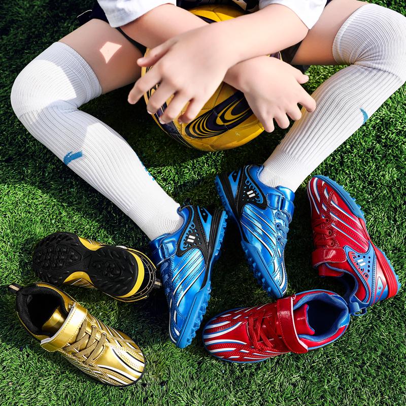 High-Quality Gold Children's Soccer Shoes Low Hook-Loop Futsal Shoes For Kids Lightweight Anti-Skid Football Training Shoes Boy