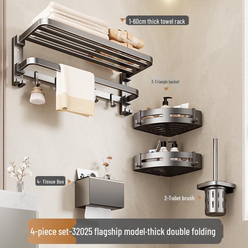 Punch-Free Bathroom Towel Rack and Shelf Kit