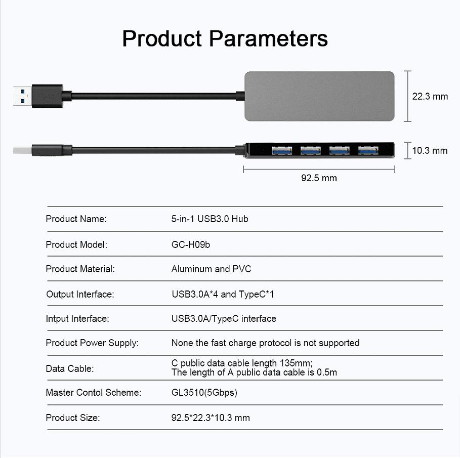 Multifunction 5 in 1 USB-C Docking Station with 4K HDTV USB3.0 5V Charging Aluminum Alloy Laptop & Phone Hub Adapter in Stock