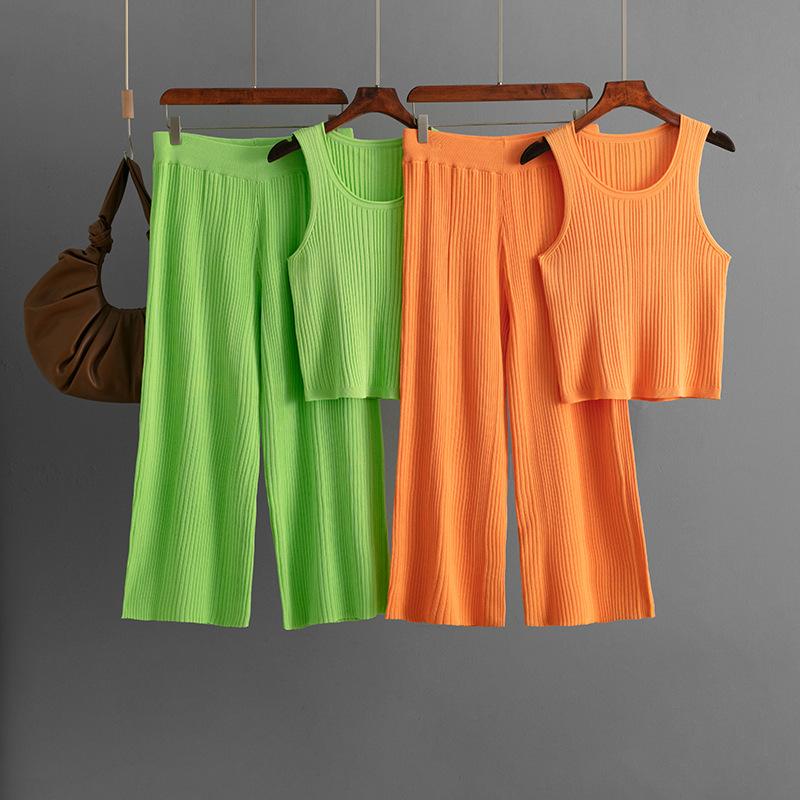 Strap Vest Fashion Set For Summer Wear  Women's Round Neck Sleeveless Top Knit Two-piece Set