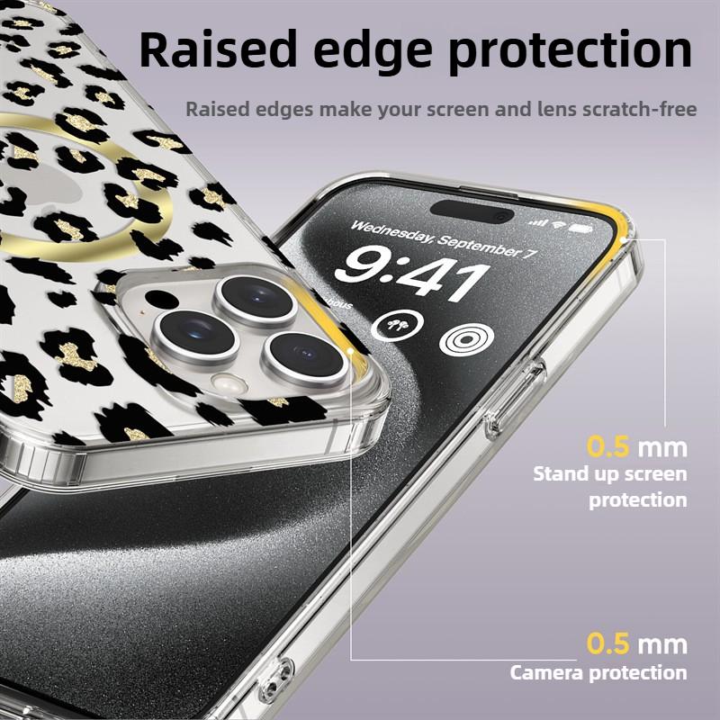 Leopard Print Soft Phone Magnetic Case For iPhone 17 Air 16 15 14 13 Pro Max Plus 16E Transparent Shockproof Back Soft Protective Cover
