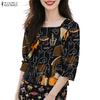ZANZEA Women Square Collar Casual 3/4 Sleeve Loose Print Blouse