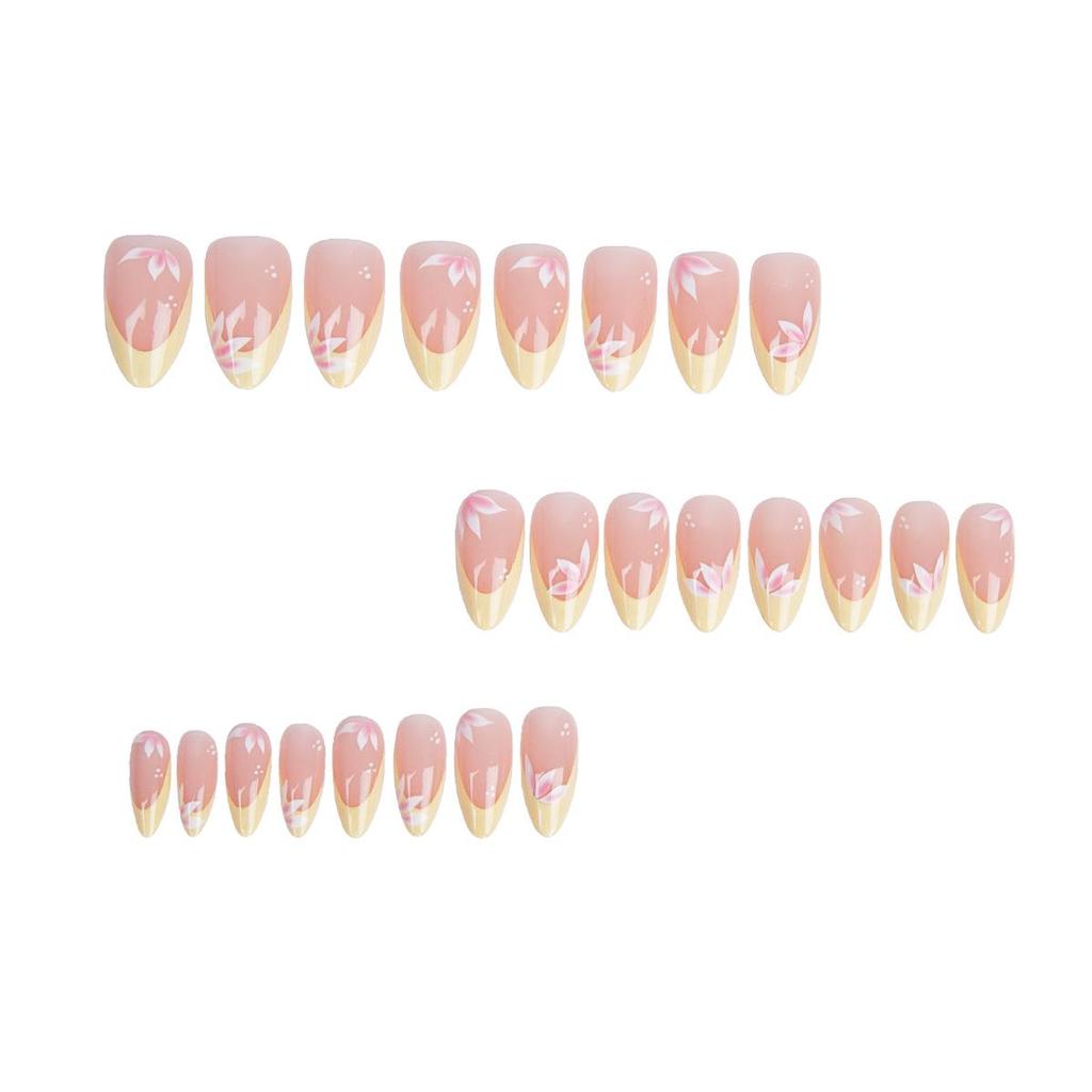 Hibiscus Flower Almond-Shaped Spring/Summer Wearable Nail Art - Detachable False Nails