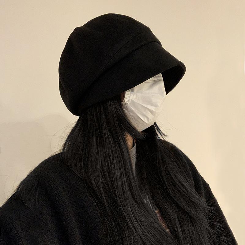 

Замшевая панама женская осенне-зимняя, маленькая шляпка для лица, шляпа с высокой посадкой, универсальная однотонная шляпа, берет M（56-58cm）