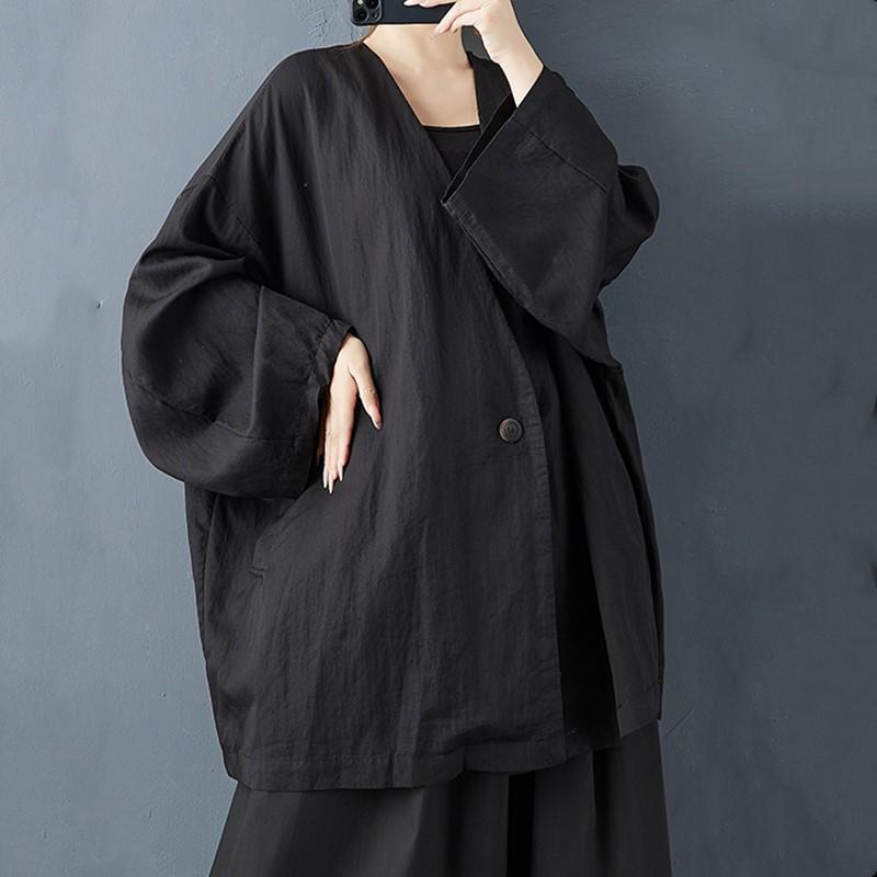 Long Sleeve Plus Size Black Jaket Causal Loose Spring Autumn Women Jacket Coat