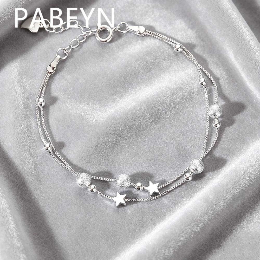 925 Sterling Silver Fashion Temperament Double-layer Star Star Sand Bead Bracelet, Birthday Anniversary Party Gift