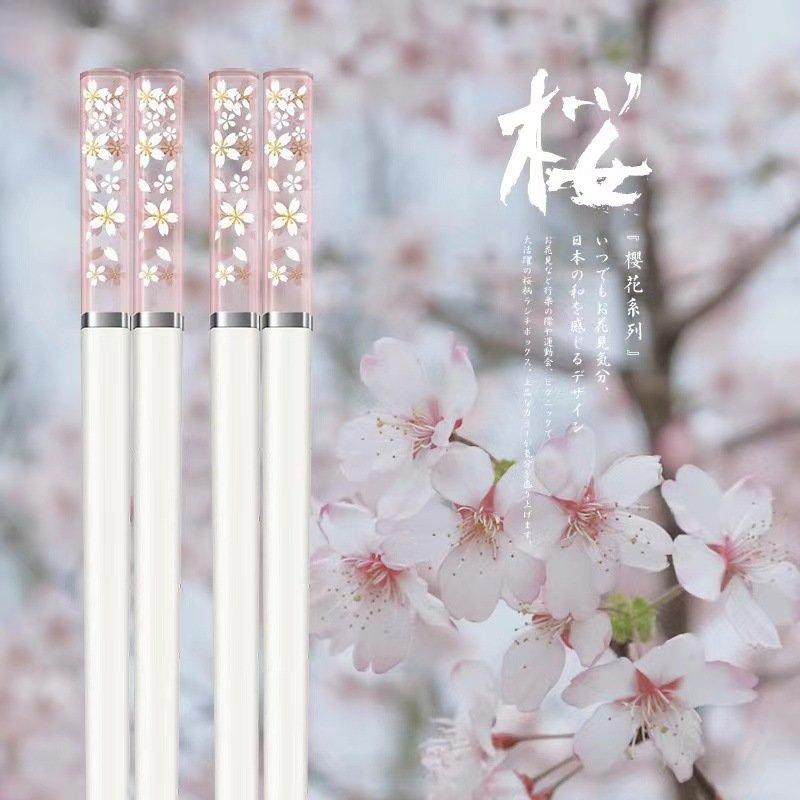New 1 Pair Amber Sakura Chopsticks Cherry Blossom Petals Pattern Non-slip Sushi Stick Chopsticks Eco-Friendly Food Chopstick