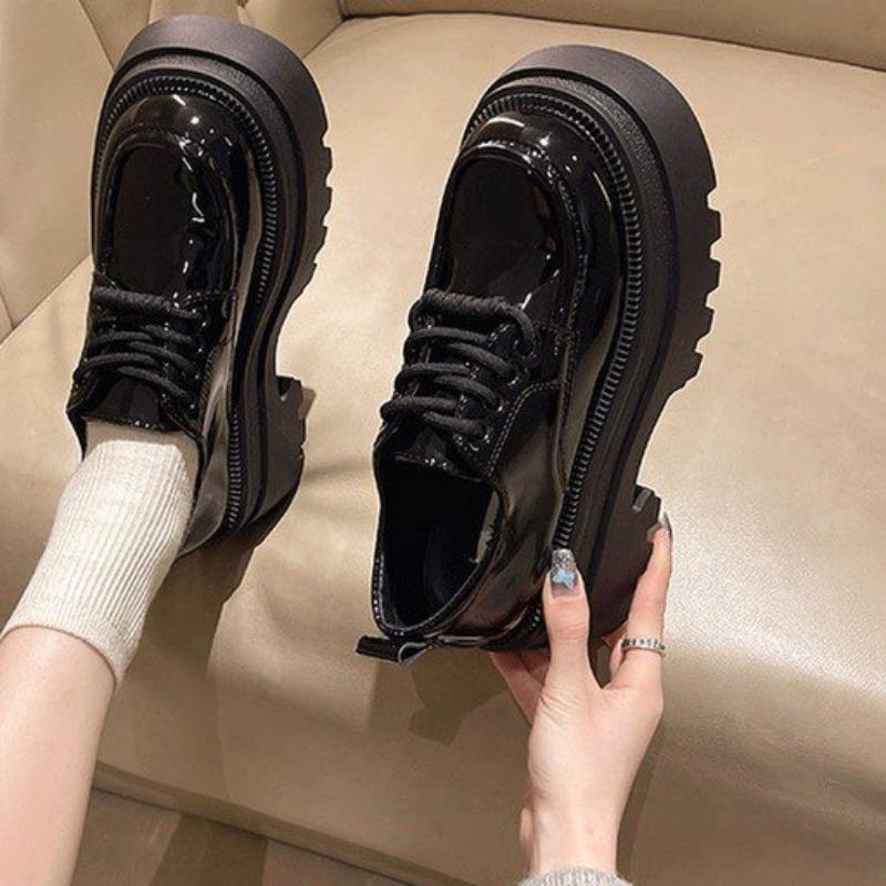 Neue Retro und vielseitige Plateauschuhe mit Schnürung aus Leder für Damen