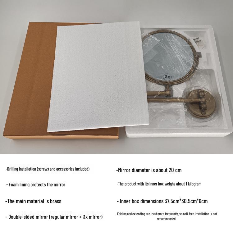 Retro 8" Foldable Double-sided Wall-Mount Makeup Mirror with 3x Magnification