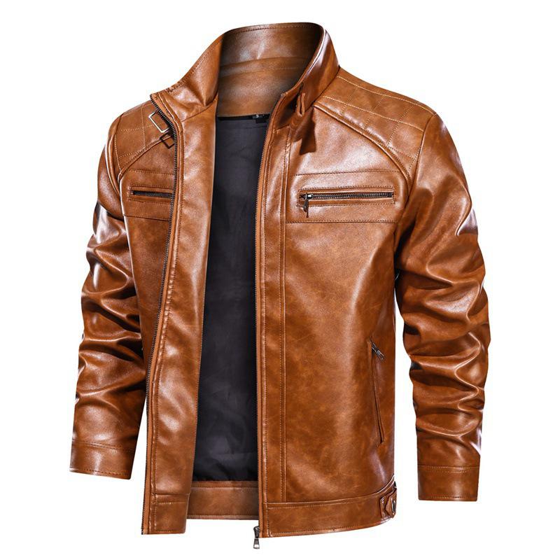 Giacca da Moto da Uomo in Ecopelle PU, Collezione Autunno/Inverno, Stile Europeo/Americano, Cappotto Casual da Esterno con Tasca per Ramen.